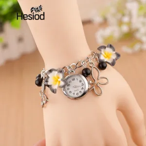Boho Summer Fashion Women Bracelet Watch Female Clock Hand Made Clay Butterfly Flower Link Chain Wristwatches Femme Watch