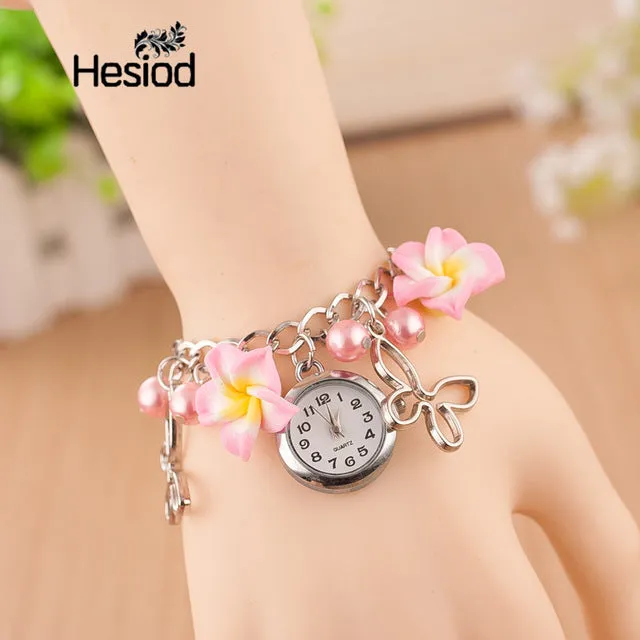 Boho Summer Fashion Women Bracelet Watch Female Clock Hand Made Clay Butterfly Flower Link Chain Wristwatches Femme Watch