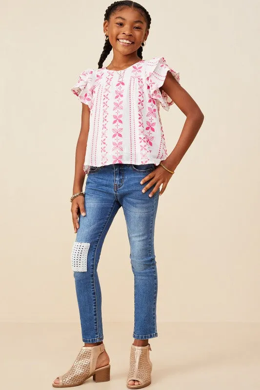 Botanical Embroidered Layered Ruffle Top