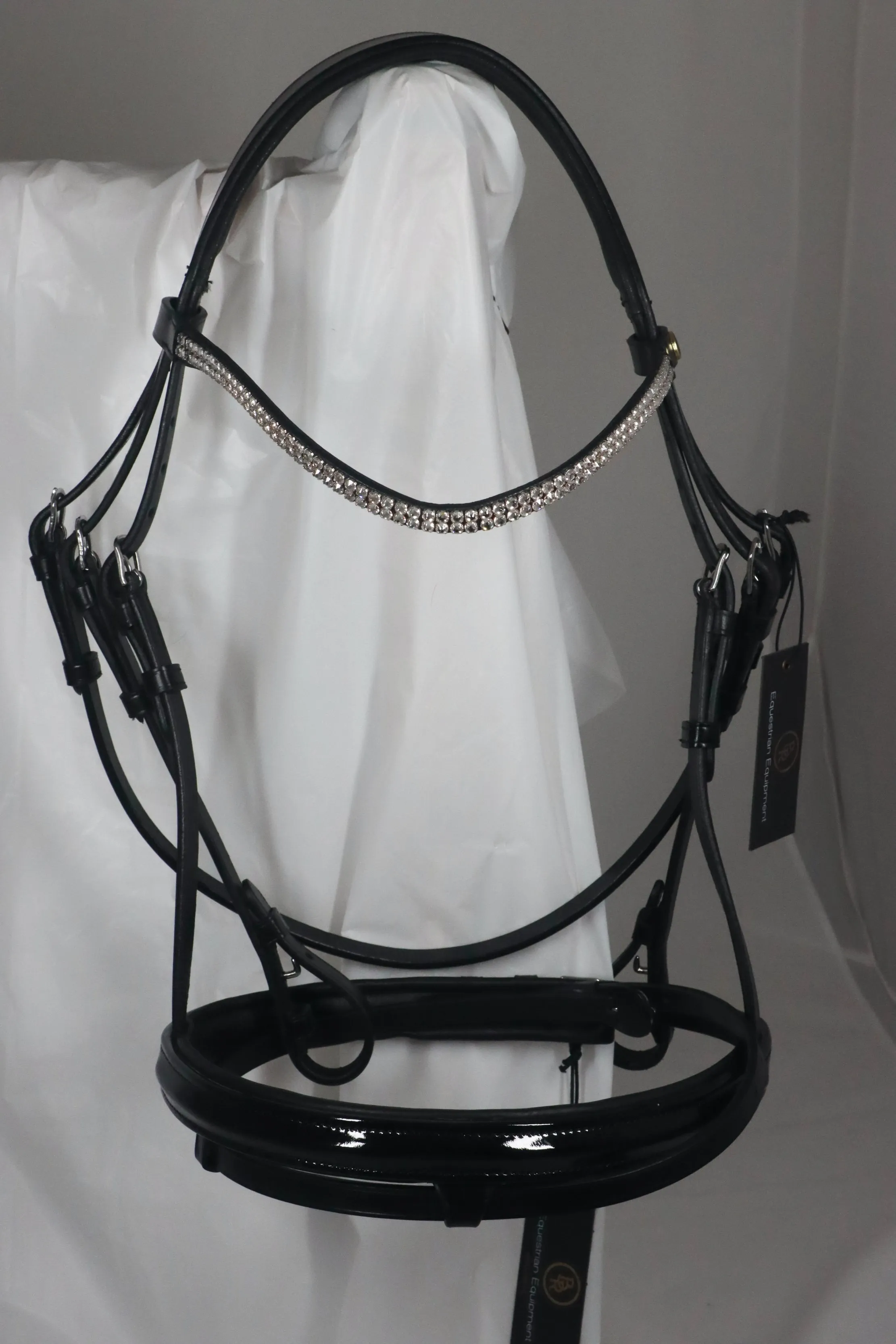 BR Slimline Patent black leather snaffle bridle