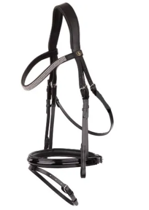 BR Slimline Patent black leather snaffle bridle