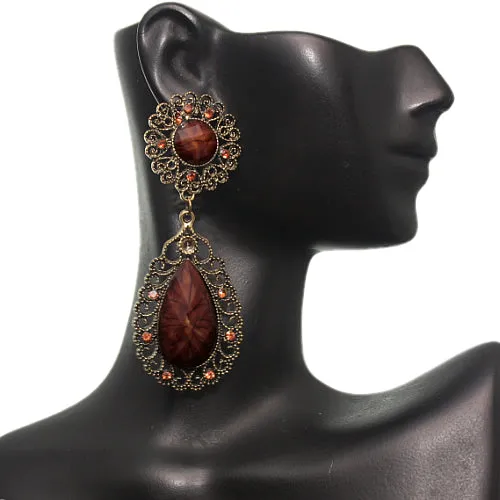 Brown Faceted Teardrop Rhinestone Earrings