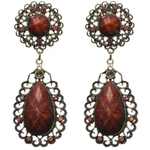 Brown Faceted Teardrop Rhinestone Earrings