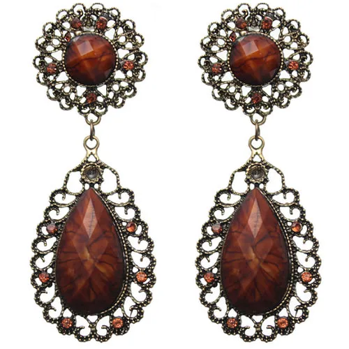 Brown Faceted Teardrop Rhinestone Earrings