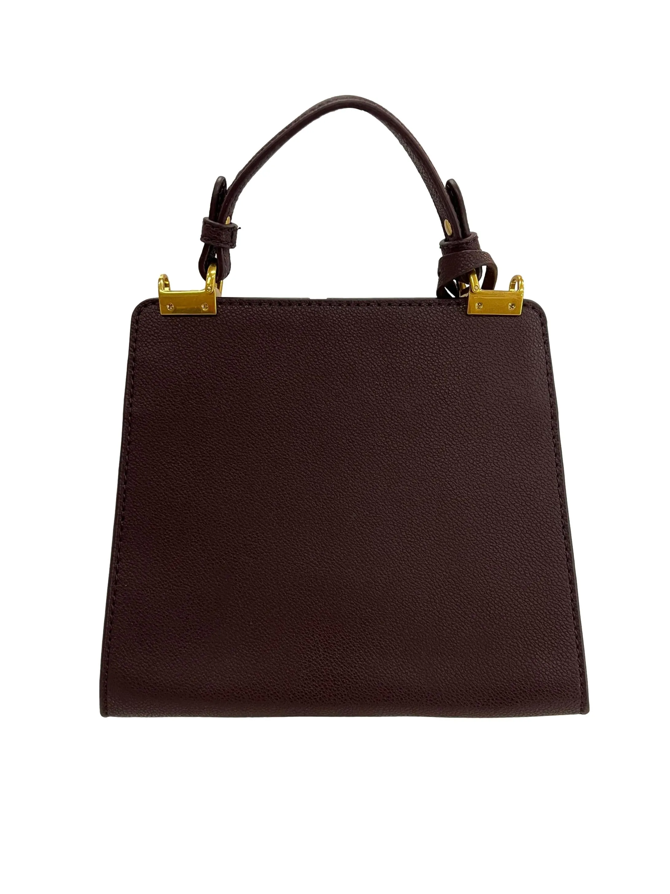 Brownish Red Angular Push Lock Hand Bag