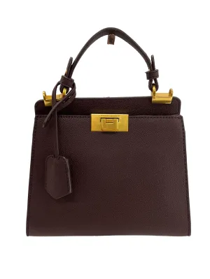 Brownish Red Angular Push Lock Hand Bag