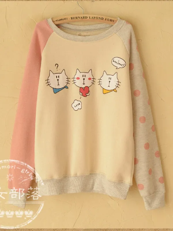 cartoon cat patchwork pullover