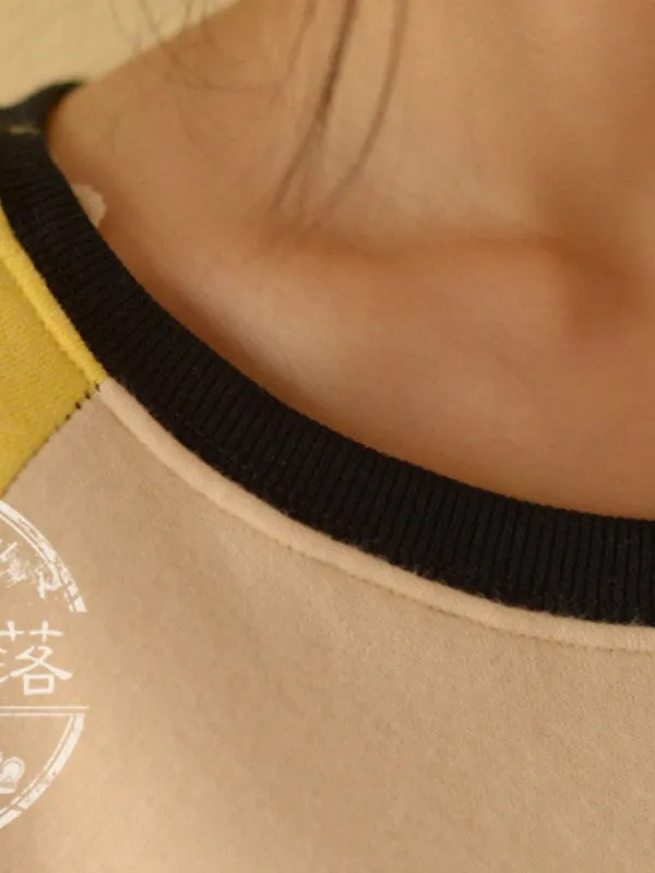 cartoon cat patchwork pullover