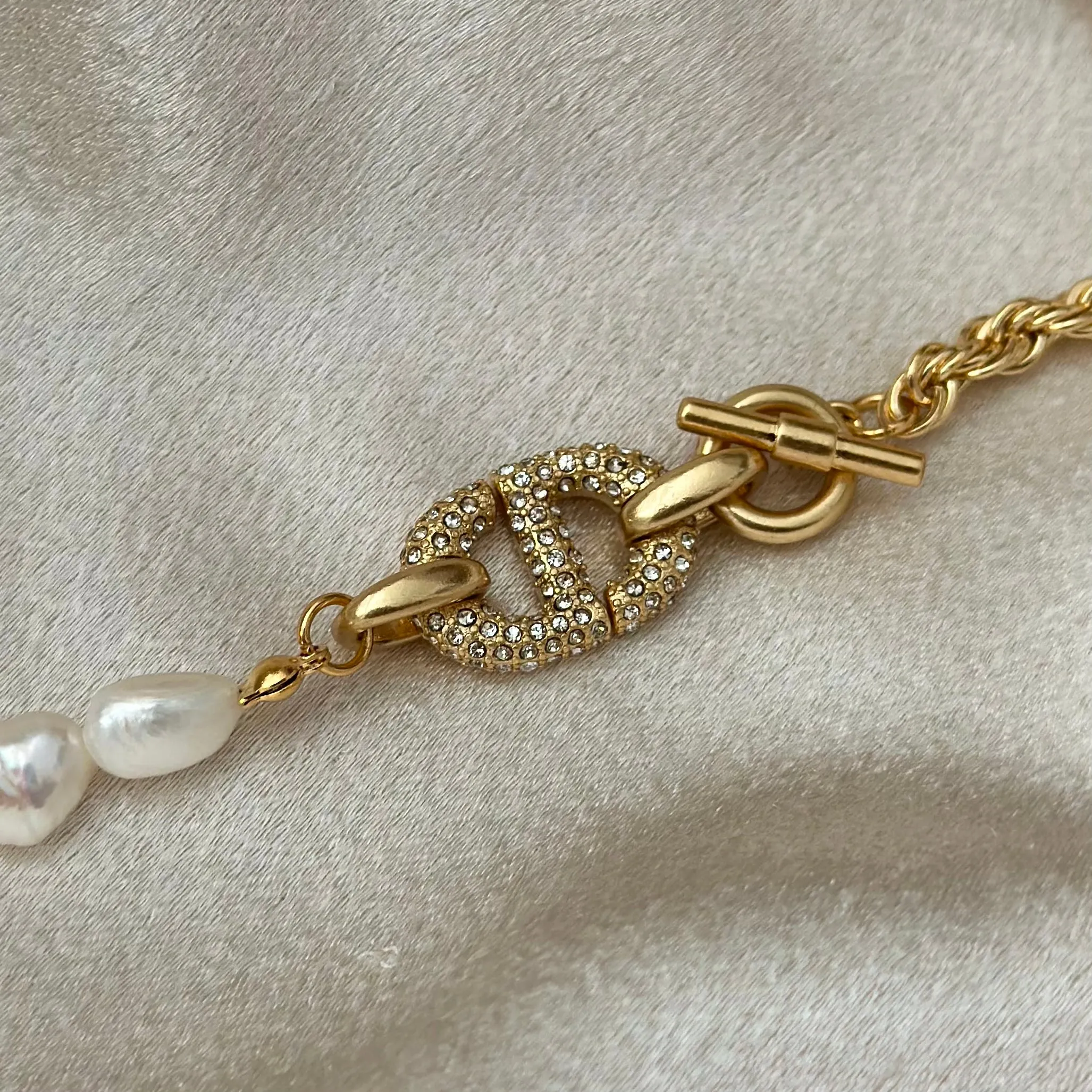 CD DIOR PEARL MIX ROPE CHAIN NECKLACE