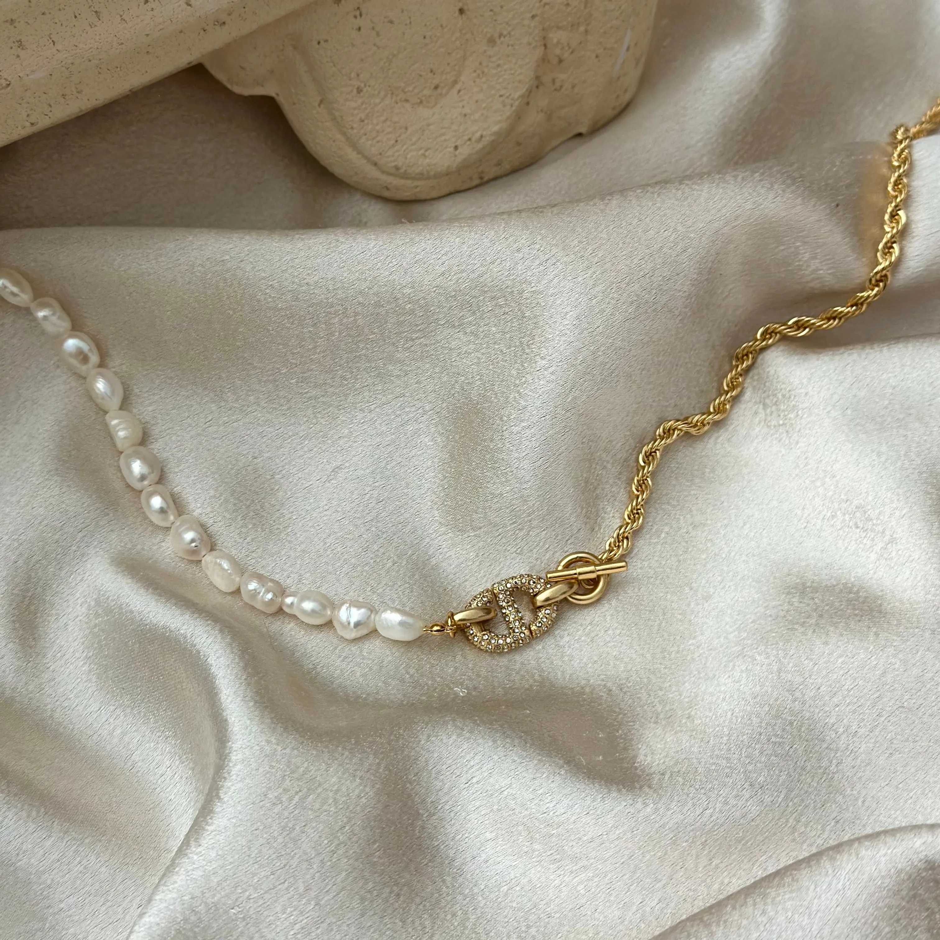 CD DIOR PEARL MIX ROPE CHAIN NECKLACE