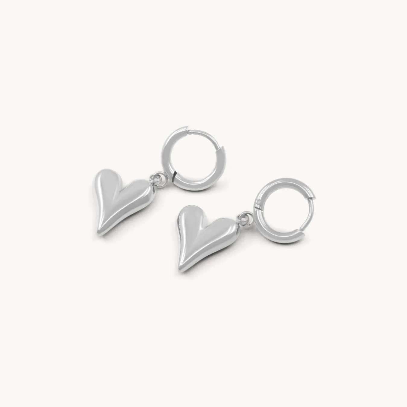 Celine Heart Huggie Hoops, Silver