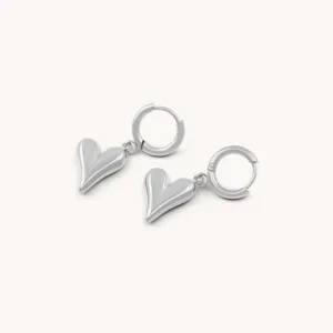 Celine Heart Huggie Hoops, Silver