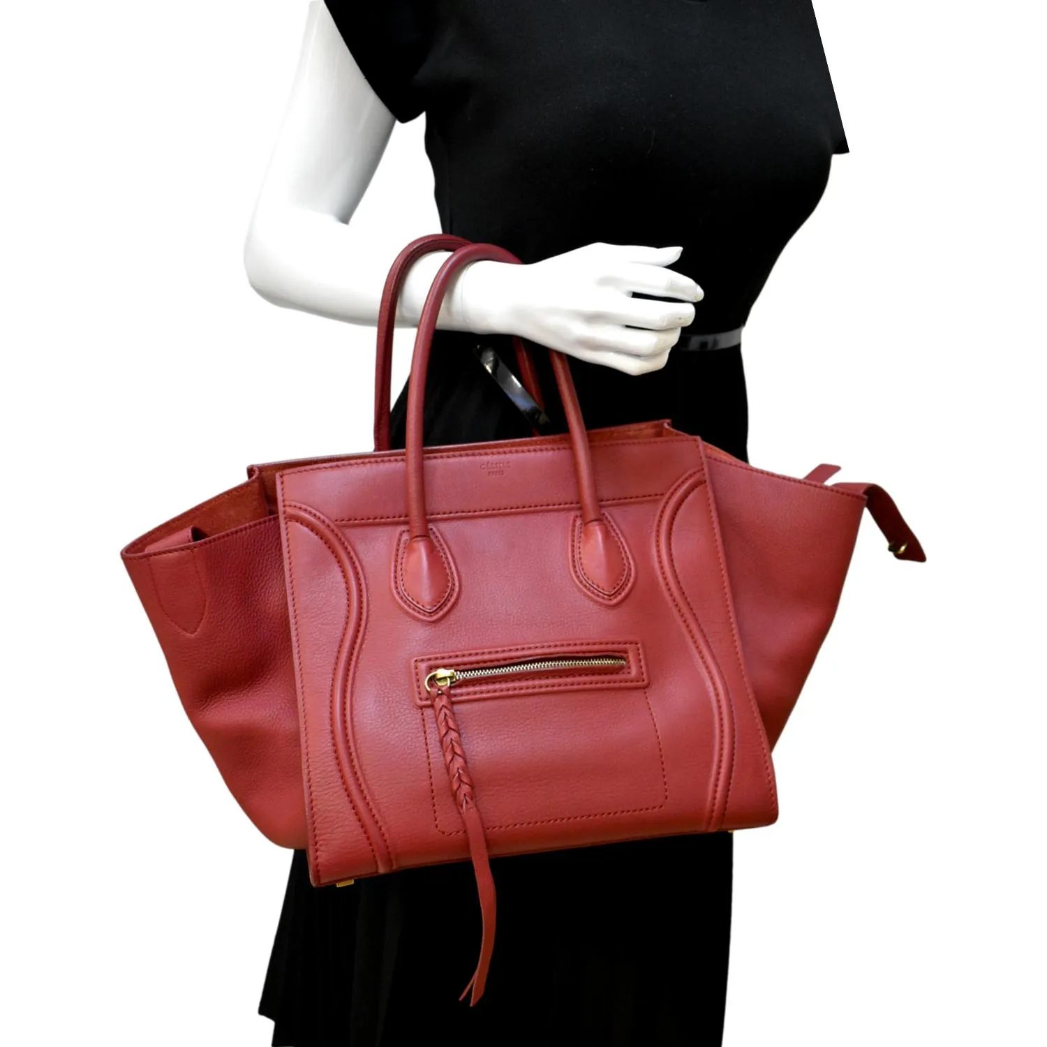 CELINE Phantom Leather Tote Bag Red