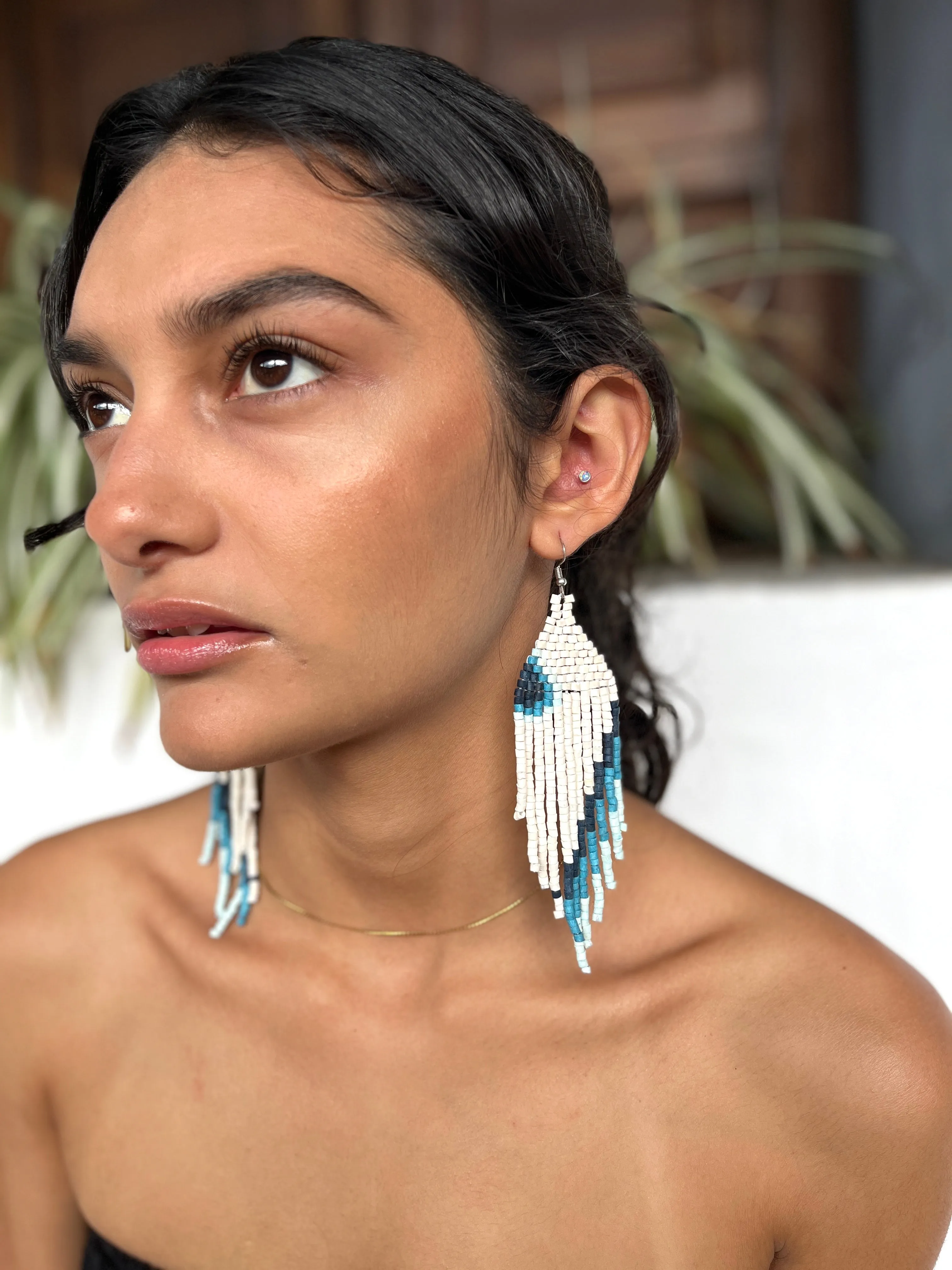 Ceramic Beaded Earrings Shoulder Long Earrings