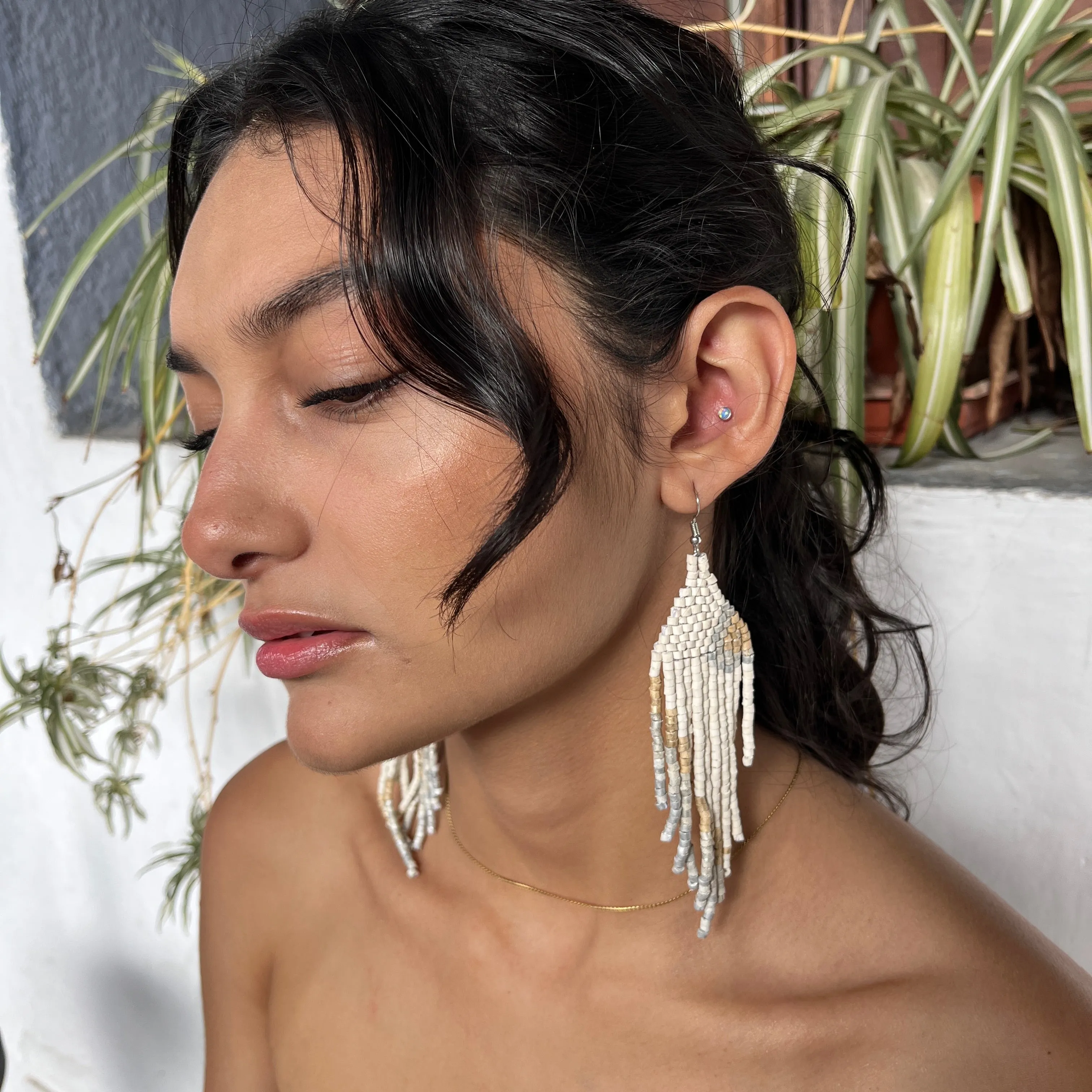 Ceramic Beaded Earrings Shoulder Long Earrings