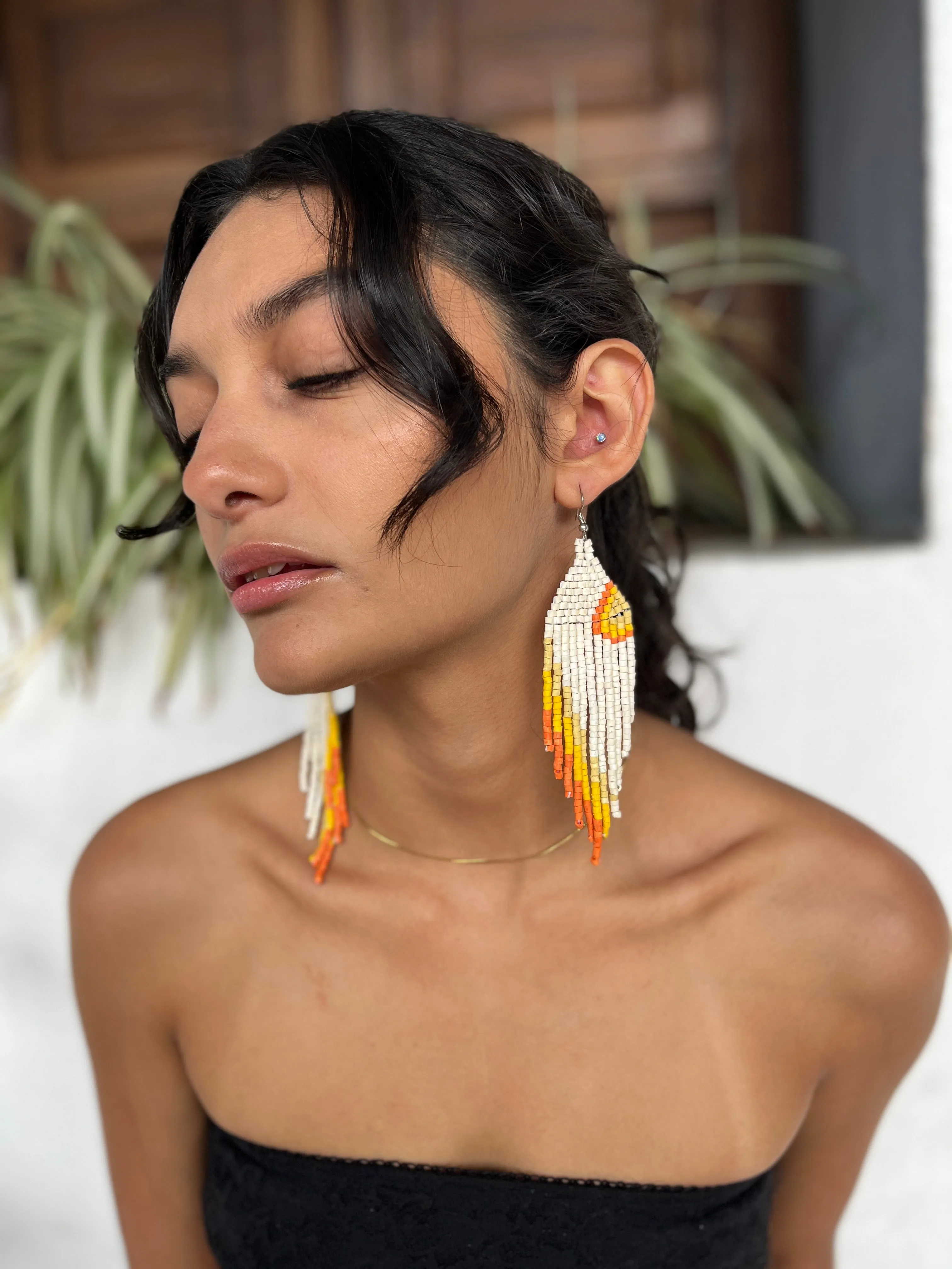 Ceramic Beaded Earrings Shoulder Long Earrings
