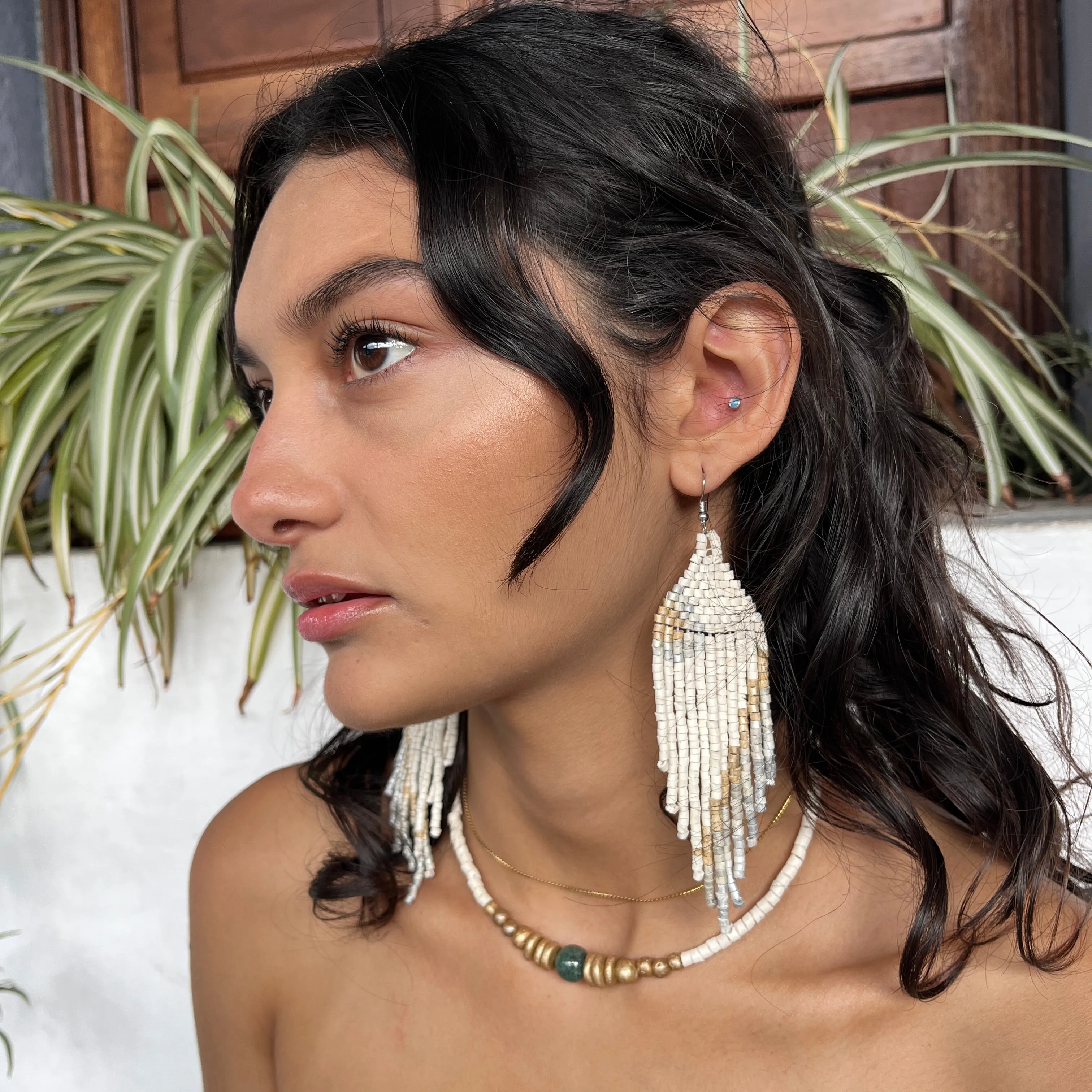 Ceramic Beaded Earrings Shoulder Long Earrings