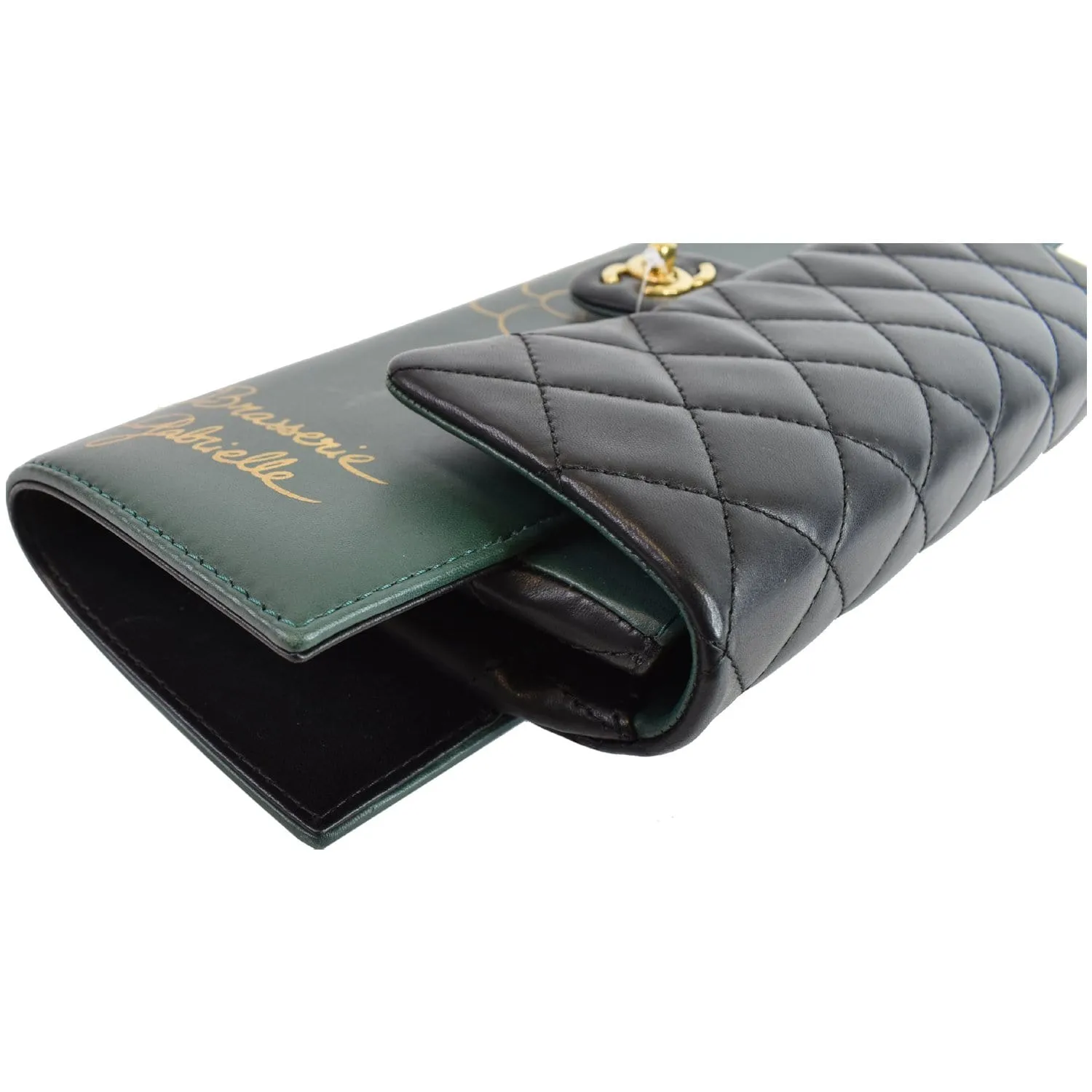 CHANEL Gabrielle Brasserie Menu Flap Calfskin Chain Clutch Bag Black