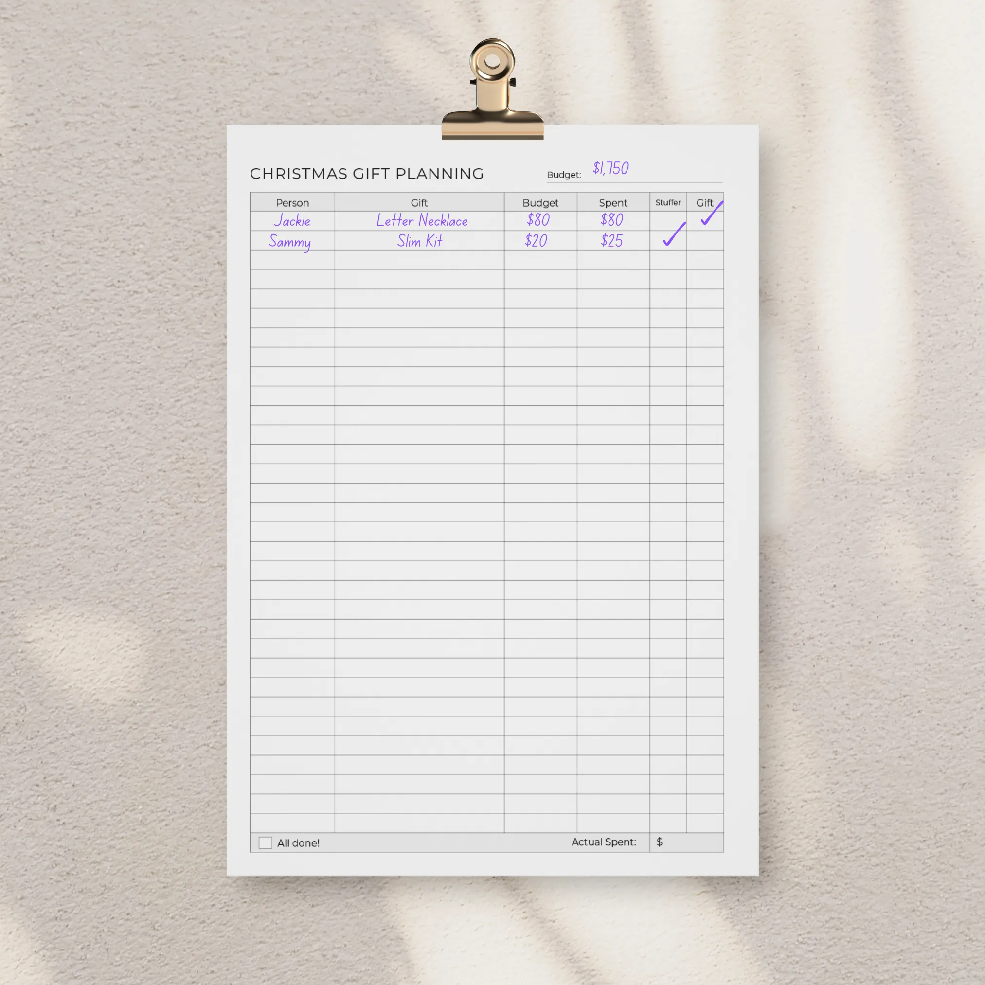 Christmas Gift Planner