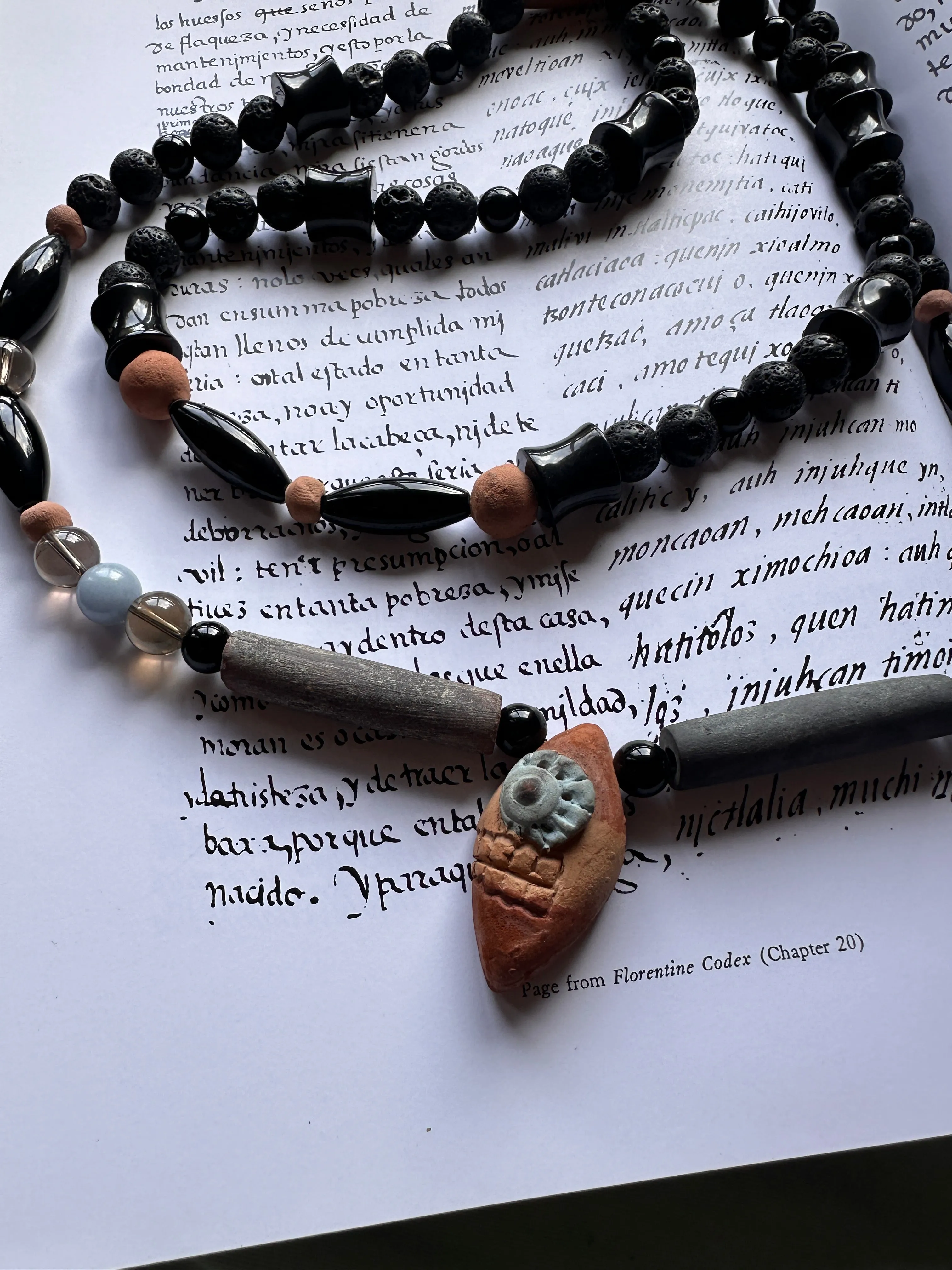 Clay Tecpatl two layered necklace
