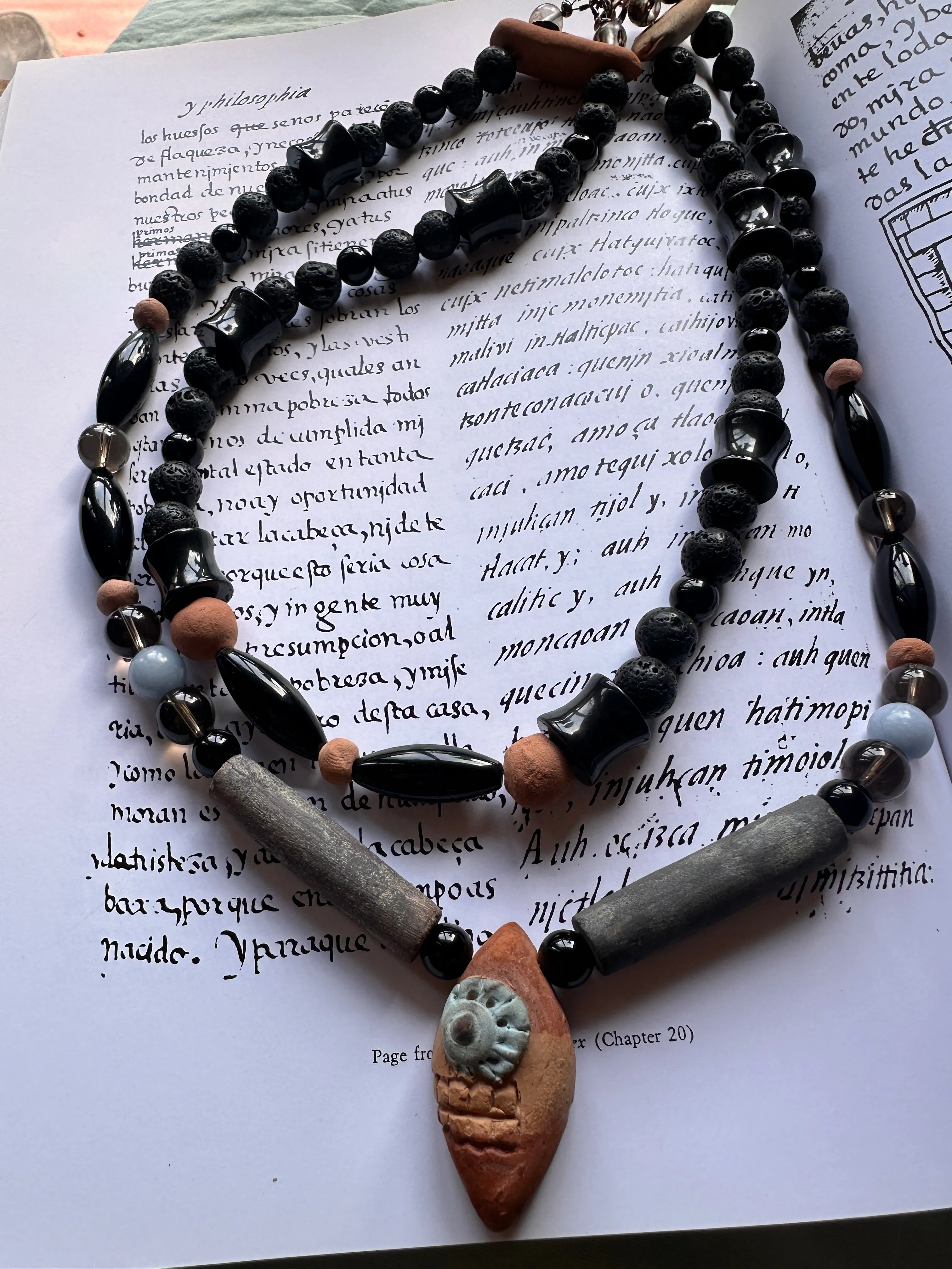 Clay Tecpatl two layered necklace