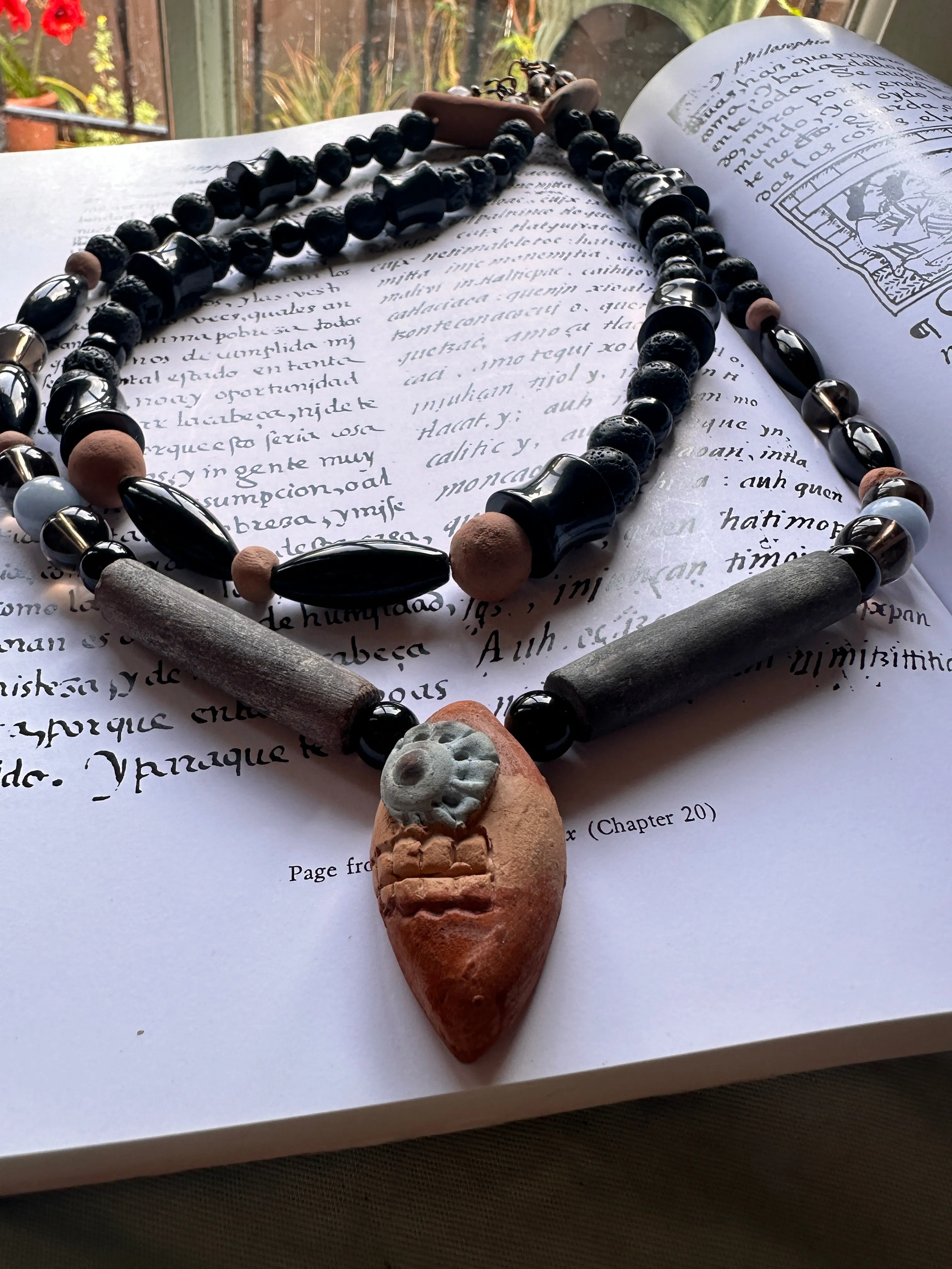 Clay Tecpatl two layered necklace