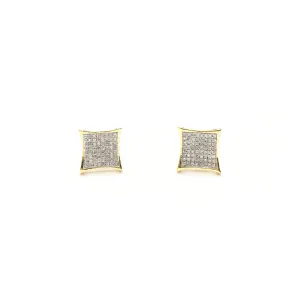 Concave Square Diamond Cluster Stud Earrings