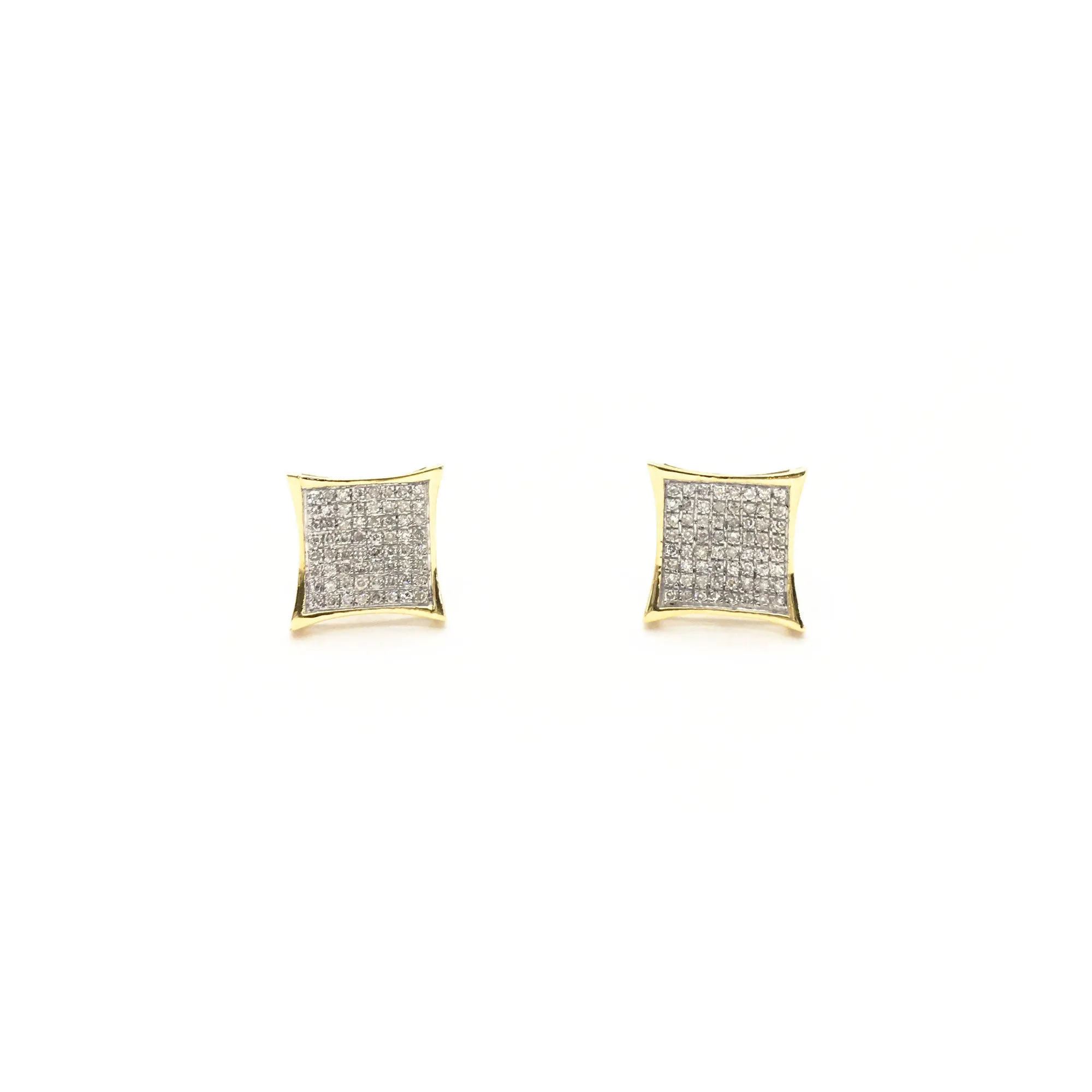 Concave Square Diamond Cluster Stud Earrings