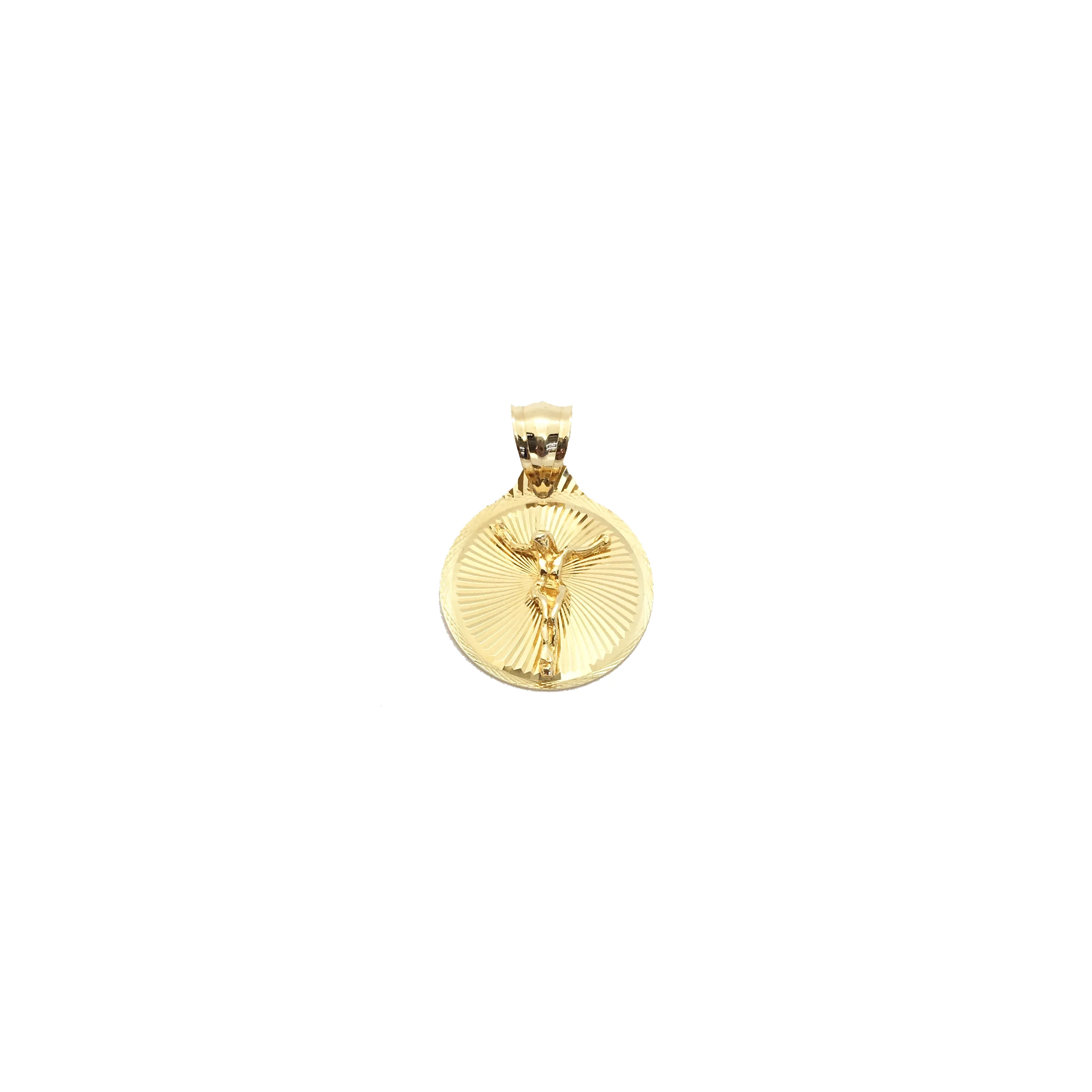 Crucified Jesus Diamond Cut Medallion Pendant (14K)