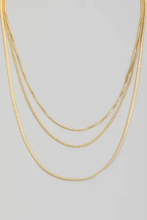Dainty Triple Layered Chain Necklace in Gold