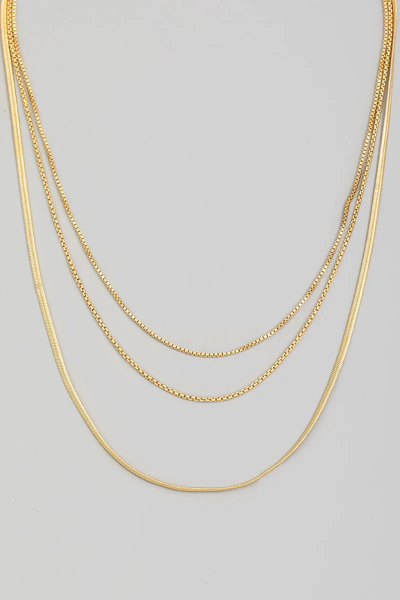 Dainty Triple Layered Chain Necklace in Gold