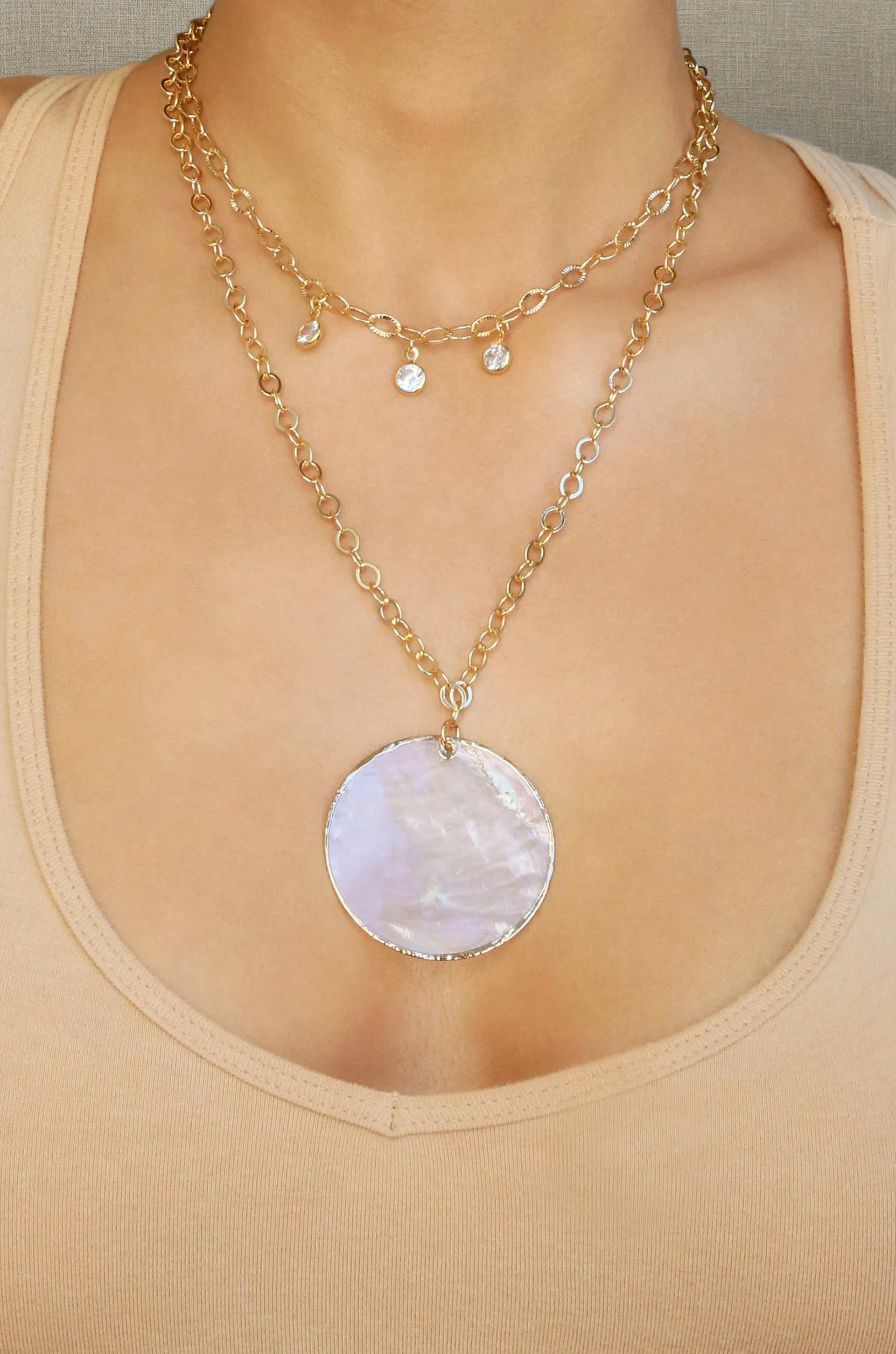 Darling Coin Shell & 18kt Gold Plated Layered Necklace