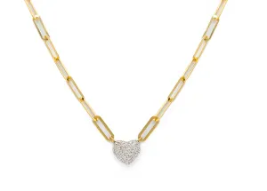 Diamond Accented Puff Heart Pendant On Paperclip Necklace