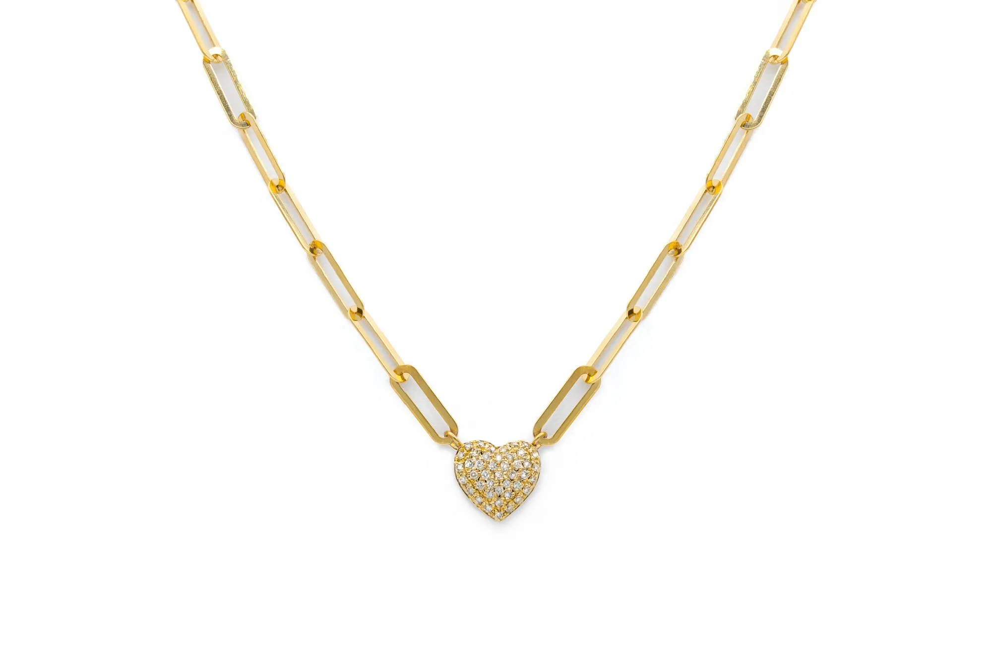 Diamond Accented Puff Heart Pendant On Paperclip Necklace