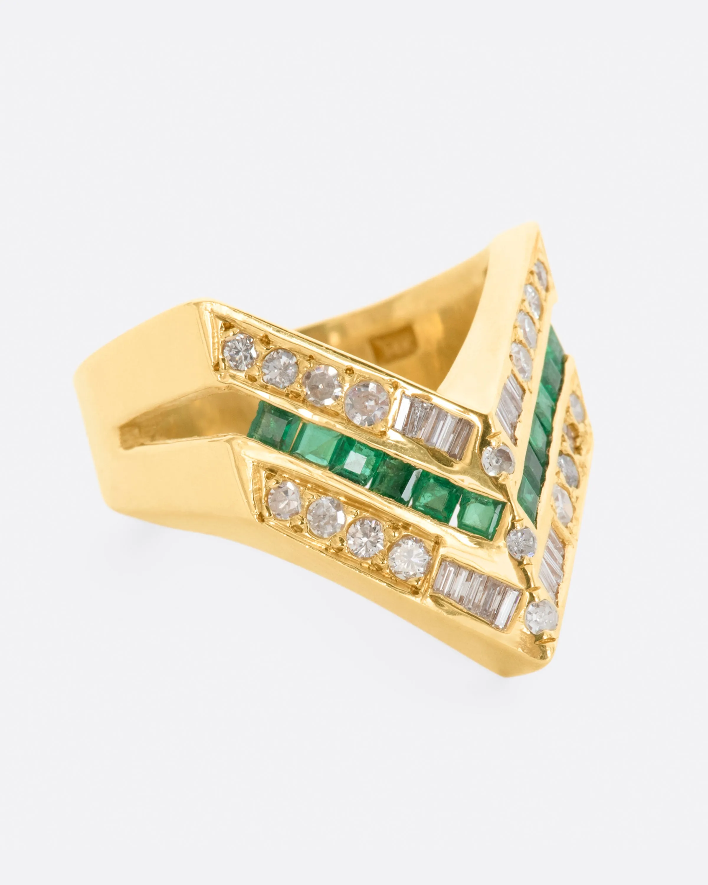 Diamond and Emerald Chevron Ring