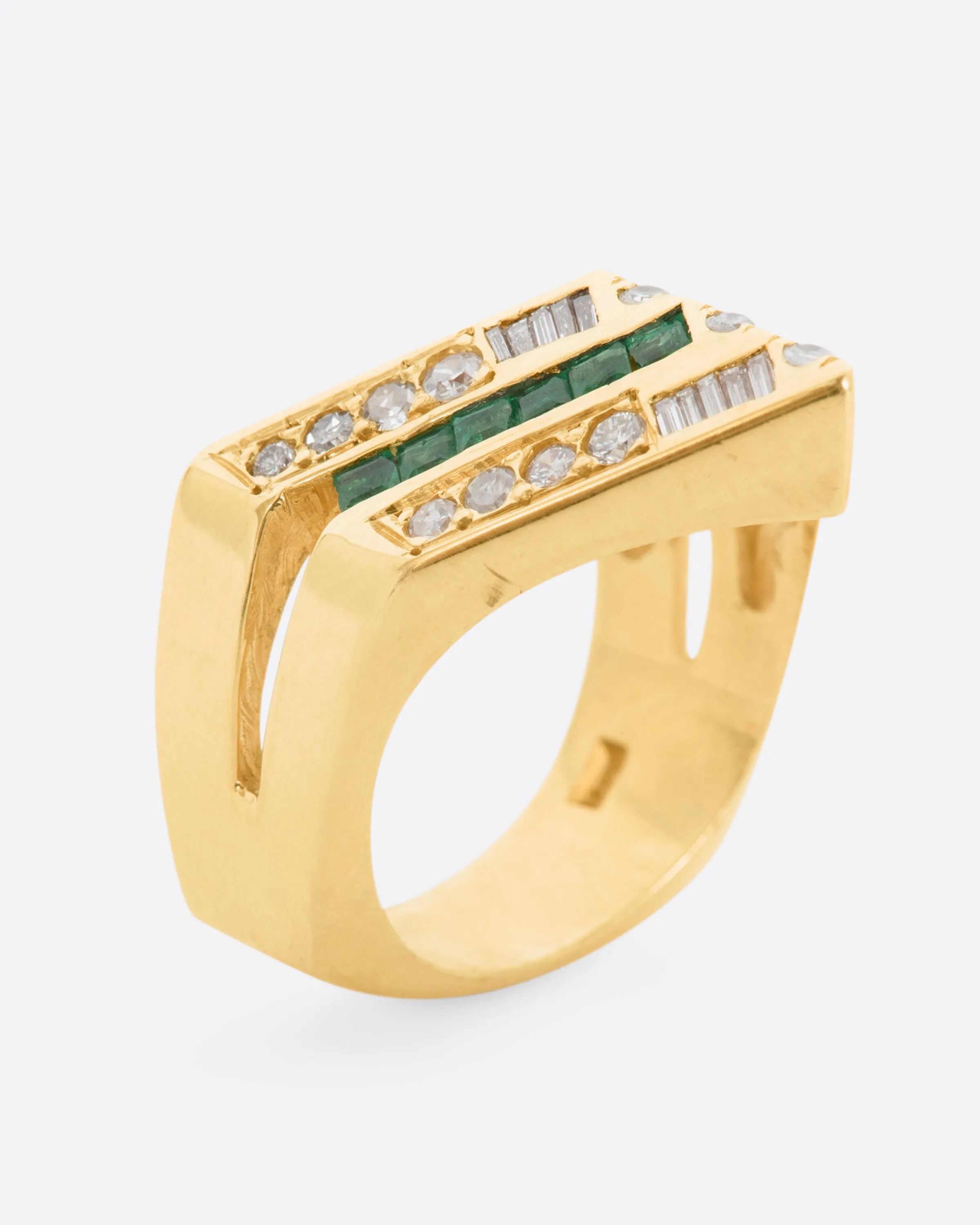 Diamond and Emerald Chevron Ring