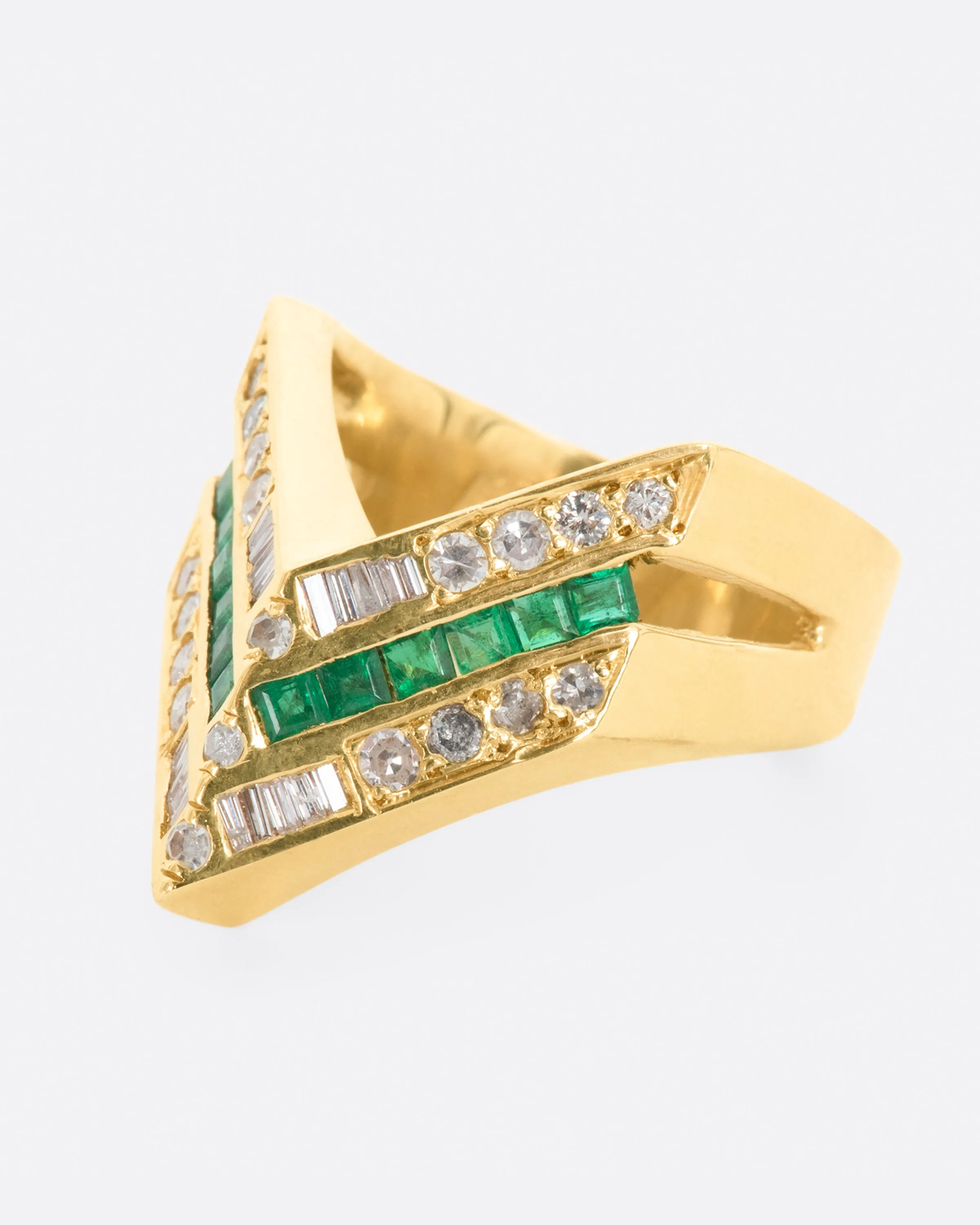 Diamond and Emerald Chevron Ring