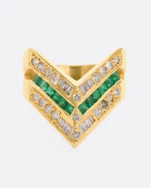 Diamond and Emerald Chevron Ring