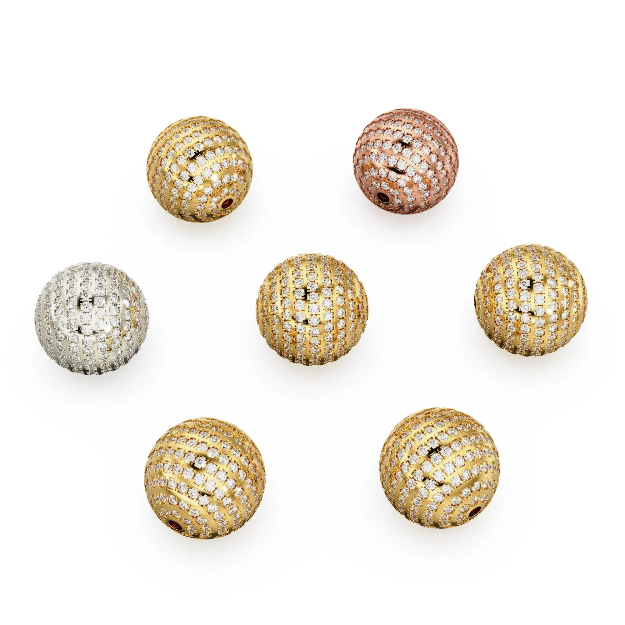 Diamond French Pave Setting Round 16mm Spacer Beads / 14k 18k Solid Gold Bead / Diamond Gold Spacer / Handmade Pave Diamond 16mm Beads