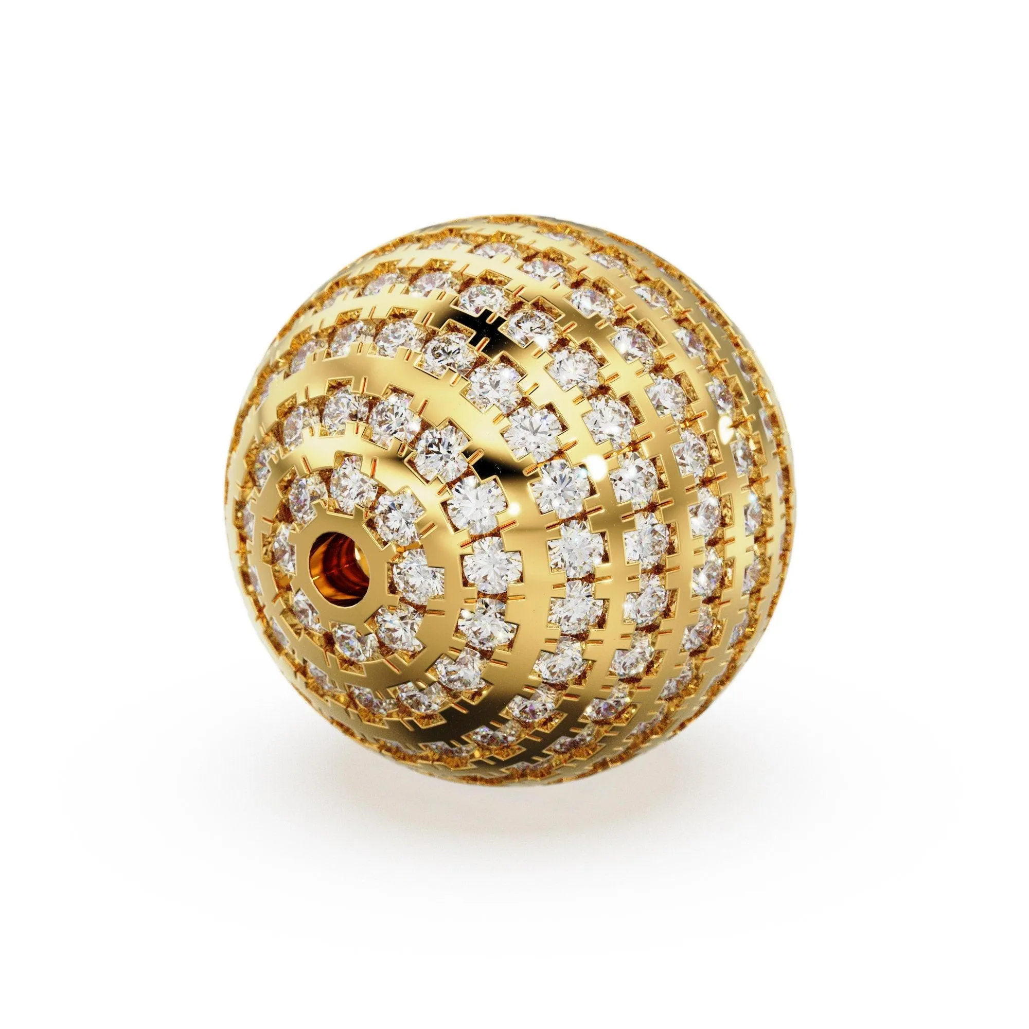 Diamond French Pave Setting Round 16mm Spacer Beads / 14k 18k Solid Gold Bead / Diamond Gold Spacer / Handmade Pave Diamond 16mm Beads