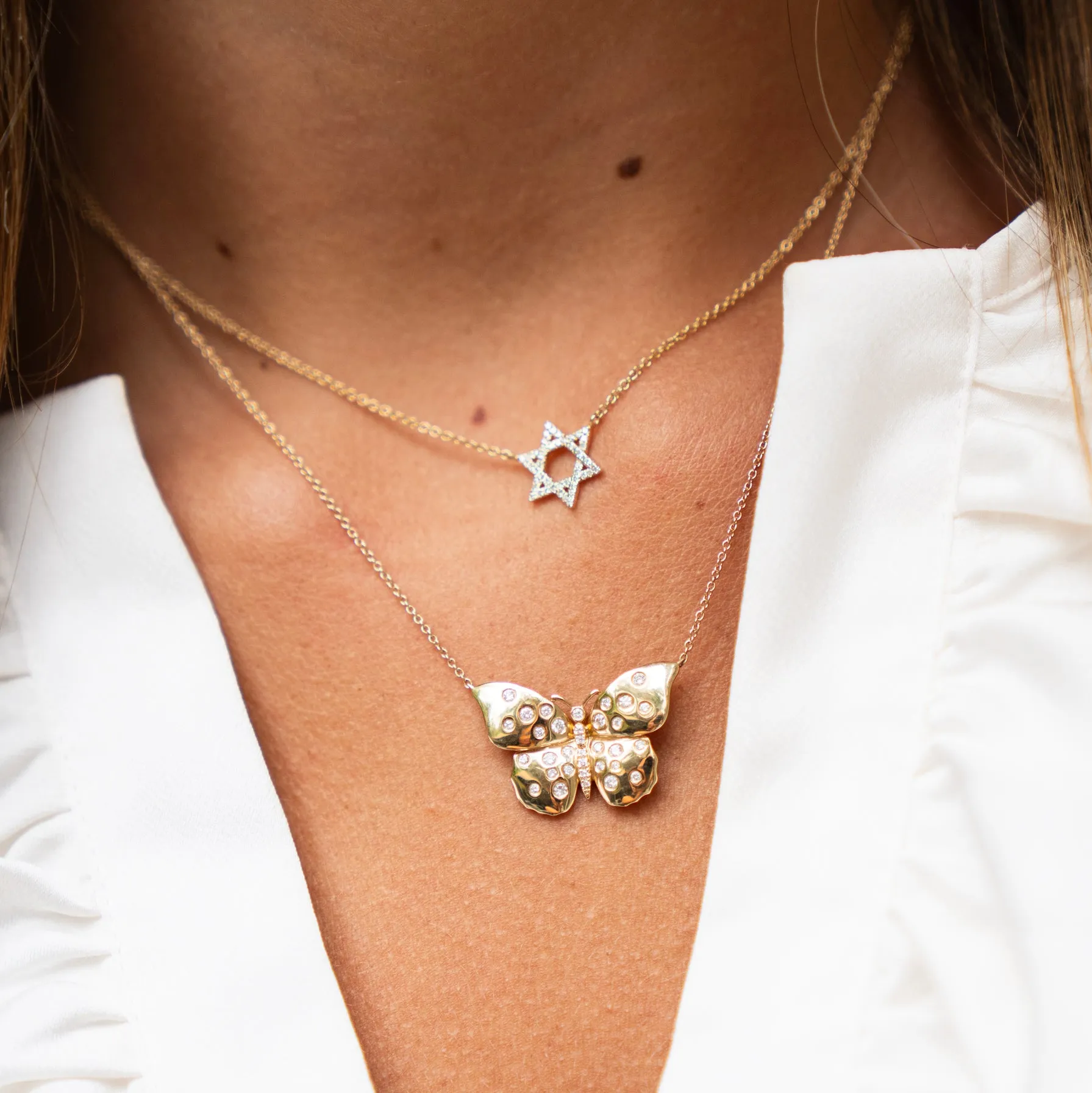 Diamond Star of David Necklace in 14k Yellow Gold
