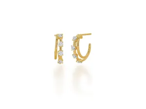 Diamond Two Row Huggie Earrings
