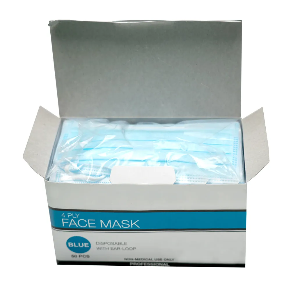 DISPOSABLE Face Masks 4-PLY Box 50 Masks Blue