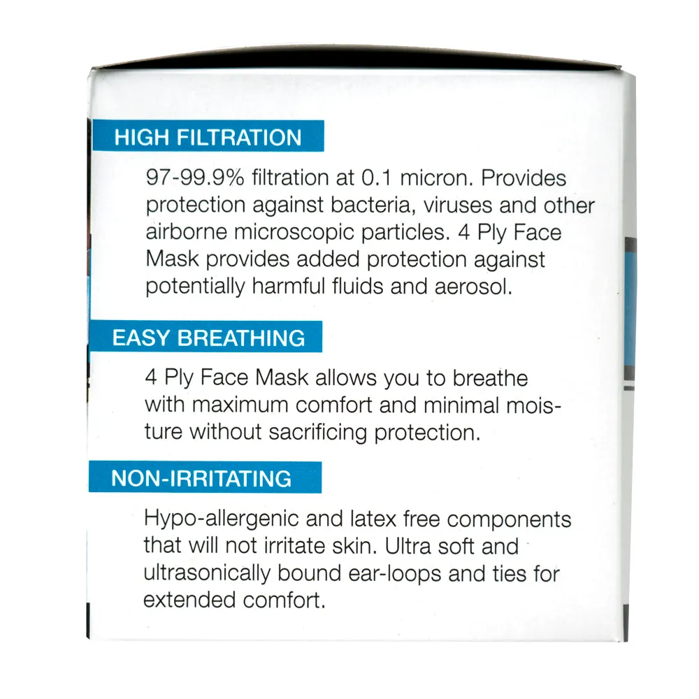 DISPOSABLE Face Masks 4-PLY Box 50 Masks Blue