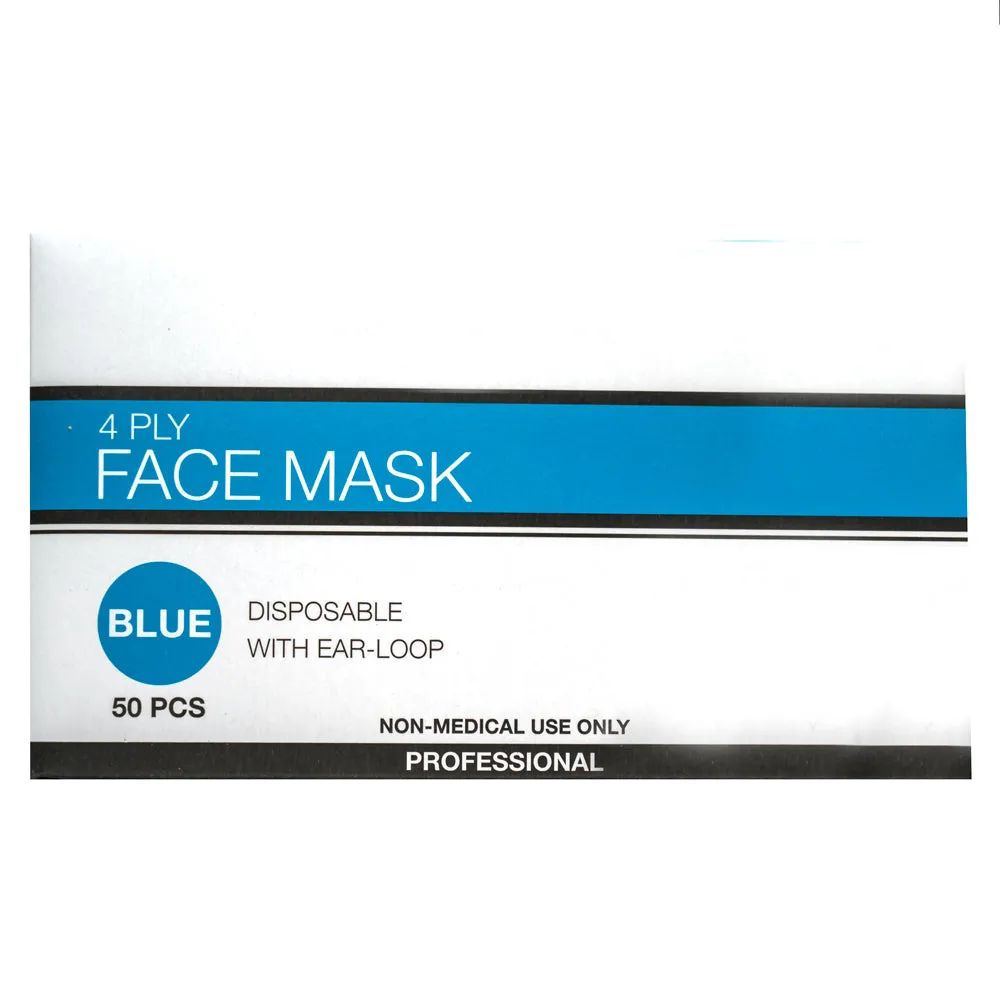 DISPOSABLE Face Masks 4-PLY Box 50 Masks Blue
