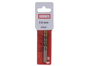 Dormer A002 Hss-Tin Coated Jobber Drills (2) 3.0Mm Ol:61Mm Wl:33Mm
