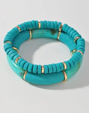Double Layered Bead and Tube Bead Bracelet Set- 2 Colors