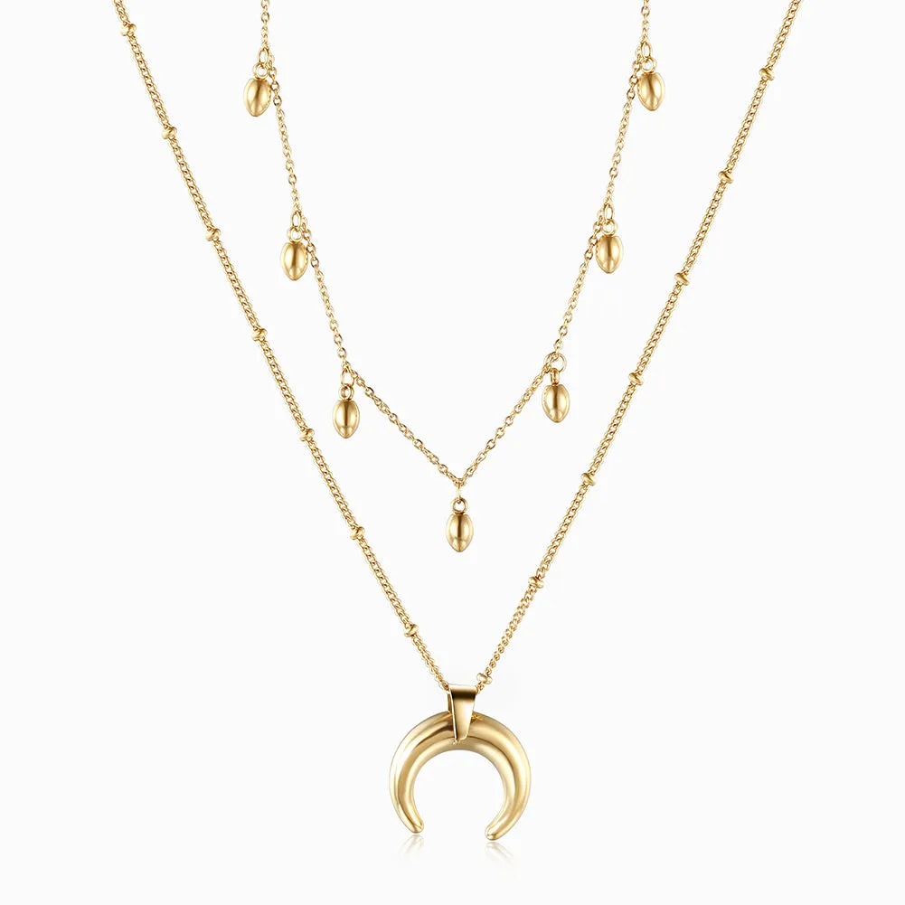Double layered moon necklace-NSSN744STGC