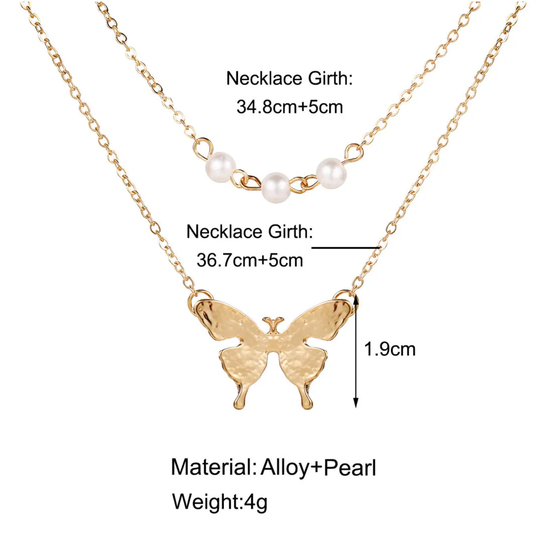 Double Layered Pearls Butterfly Pendant