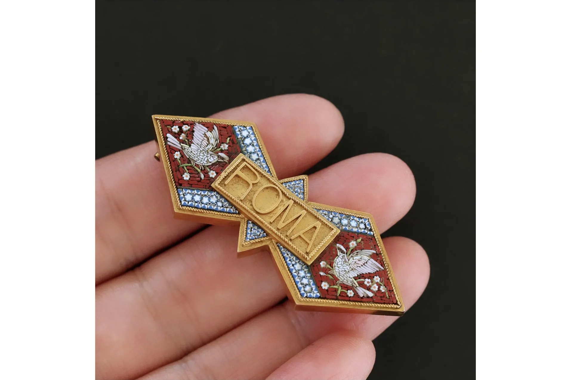 Dove Micromosaic ROMA Brooch
